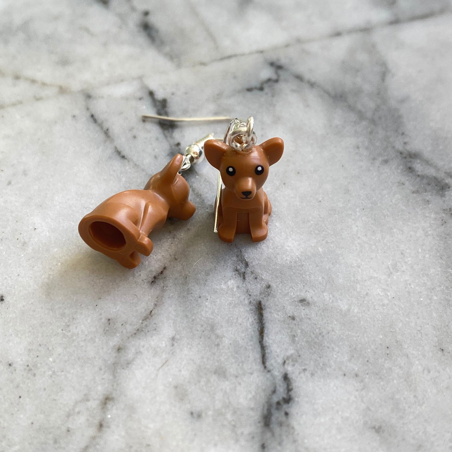 Dog Drop Earrings | Chihuahua | Handmade with Genuine Bricks | Silver Plated | Unusual | Cute | Nerdy | Quirky Gifts | UK Seller