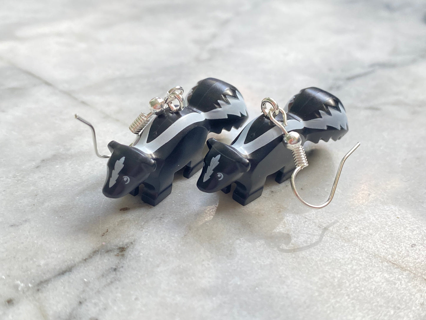 Skunk Drop Earrings | Animal | Handmade with Genuine Bricks | Silver Plated | Quirky Gifts | UK Seller | Unusual | Funky | Cute