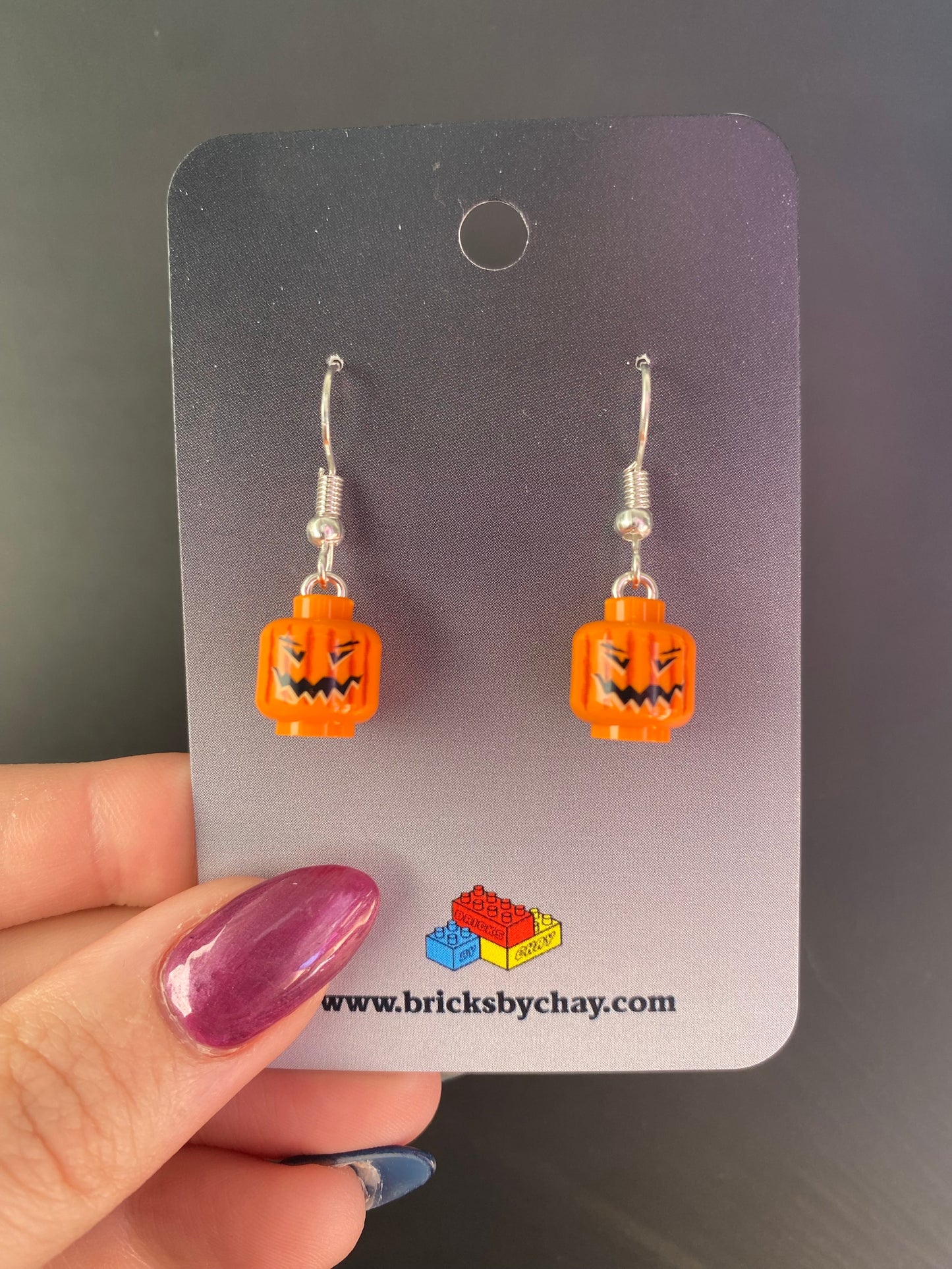 Handmade Pumpkin Head Jack-O-Lantern Drop Earrings