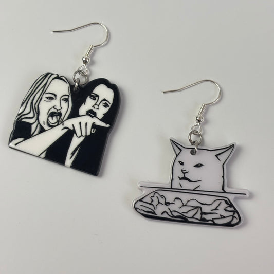 Woman Yelling at Cat Earrings