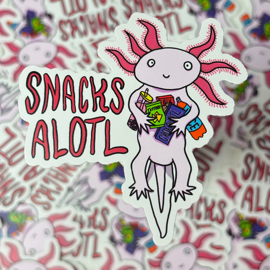 Snacksalotl Axolotl Pun Vinyl Sticker