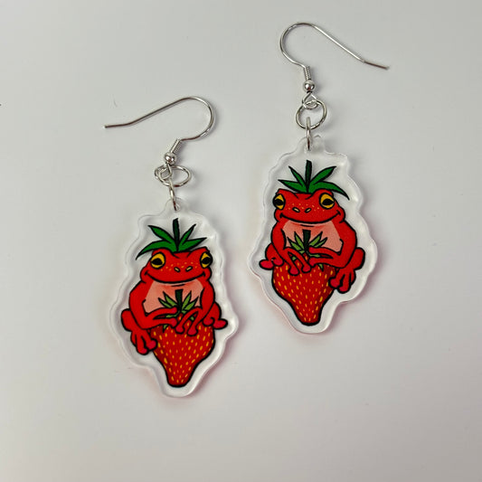 Strawberry Frog Drop Earrings