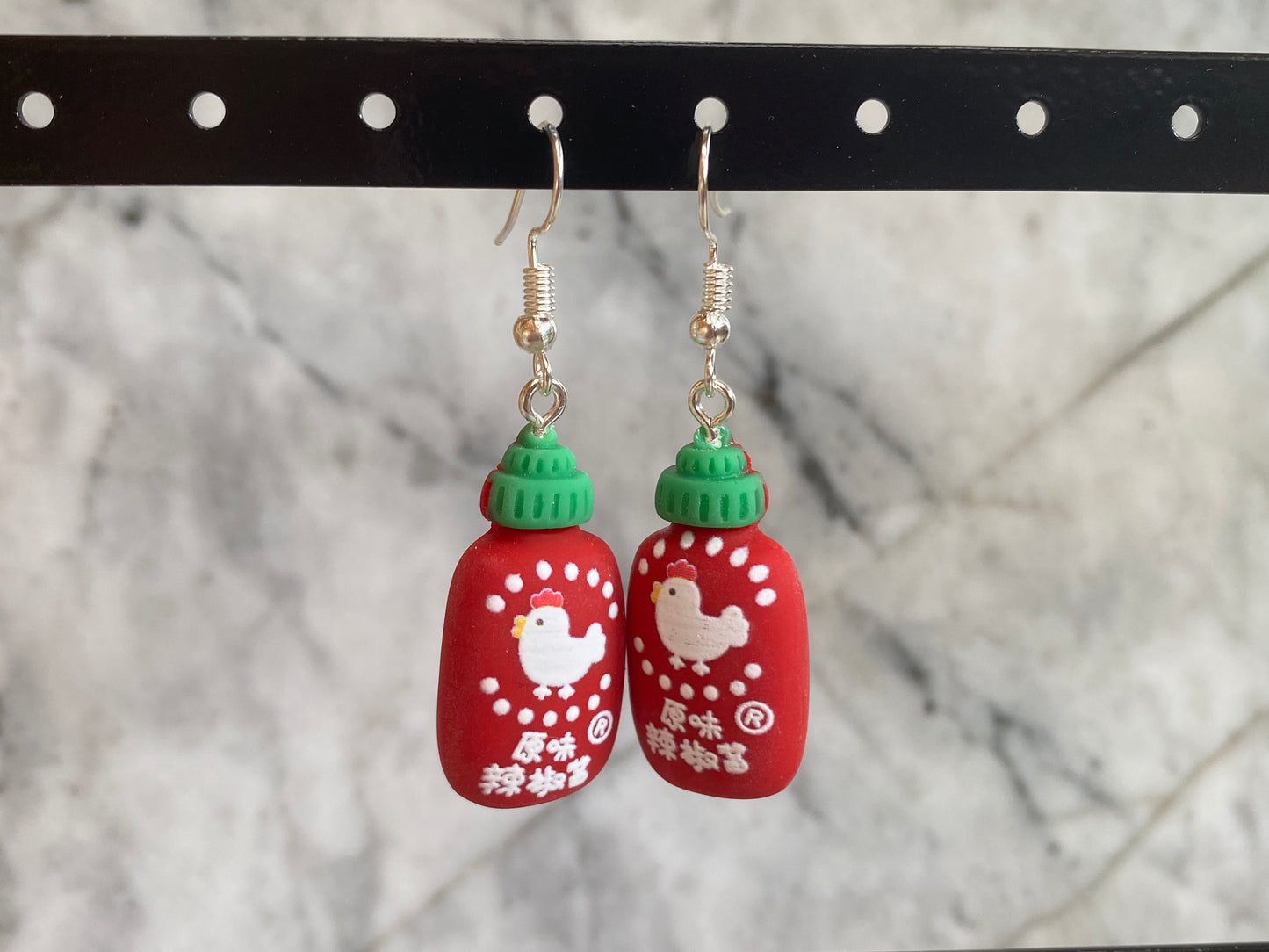 Sriracha Hot Sauce Handmade Drop Earrings