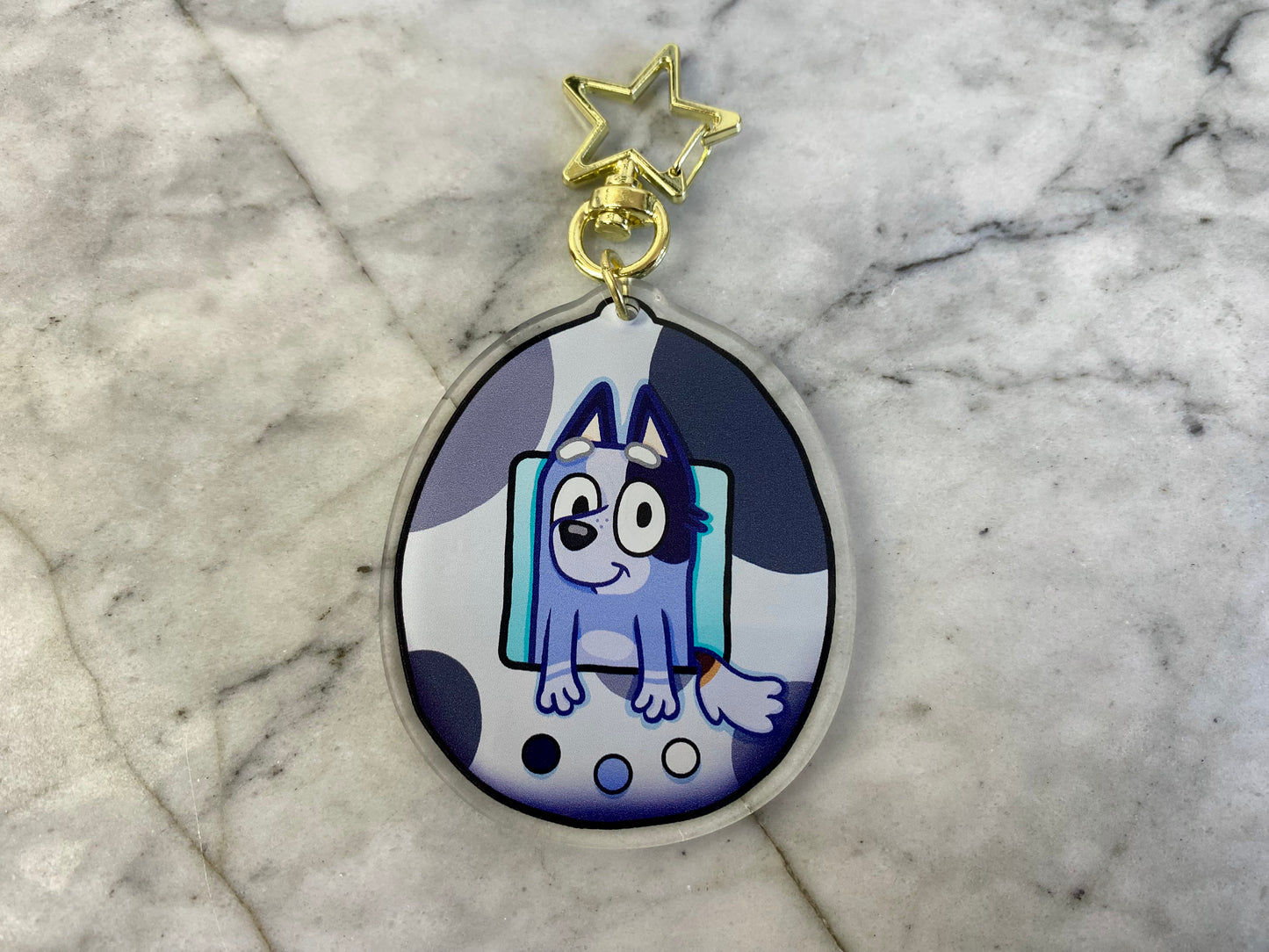 Muffin and Socks Double-Sided Tamagotchi Acrylic Charm Keychain