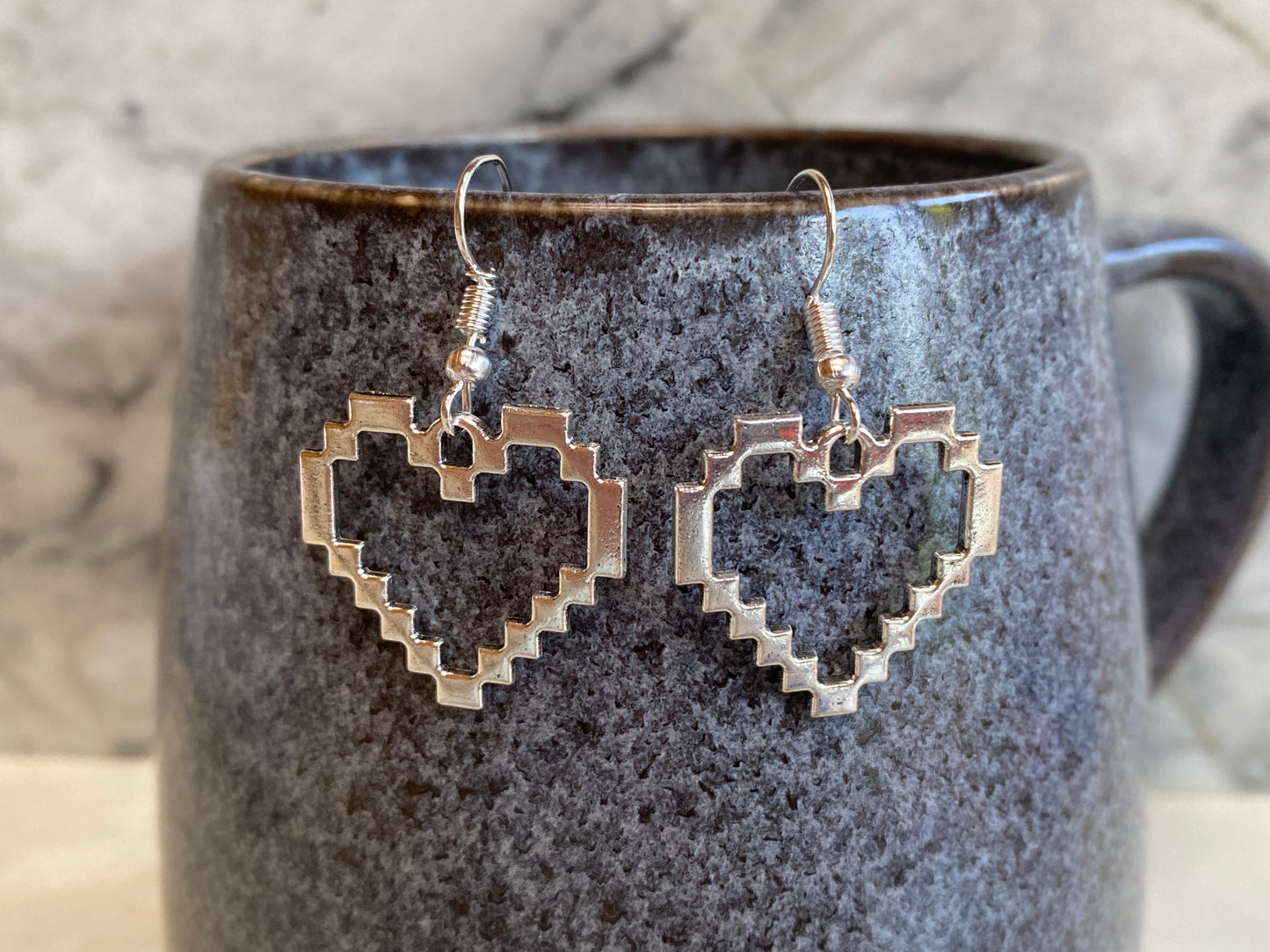 8-Bit Pixel Heart Drop Earrings