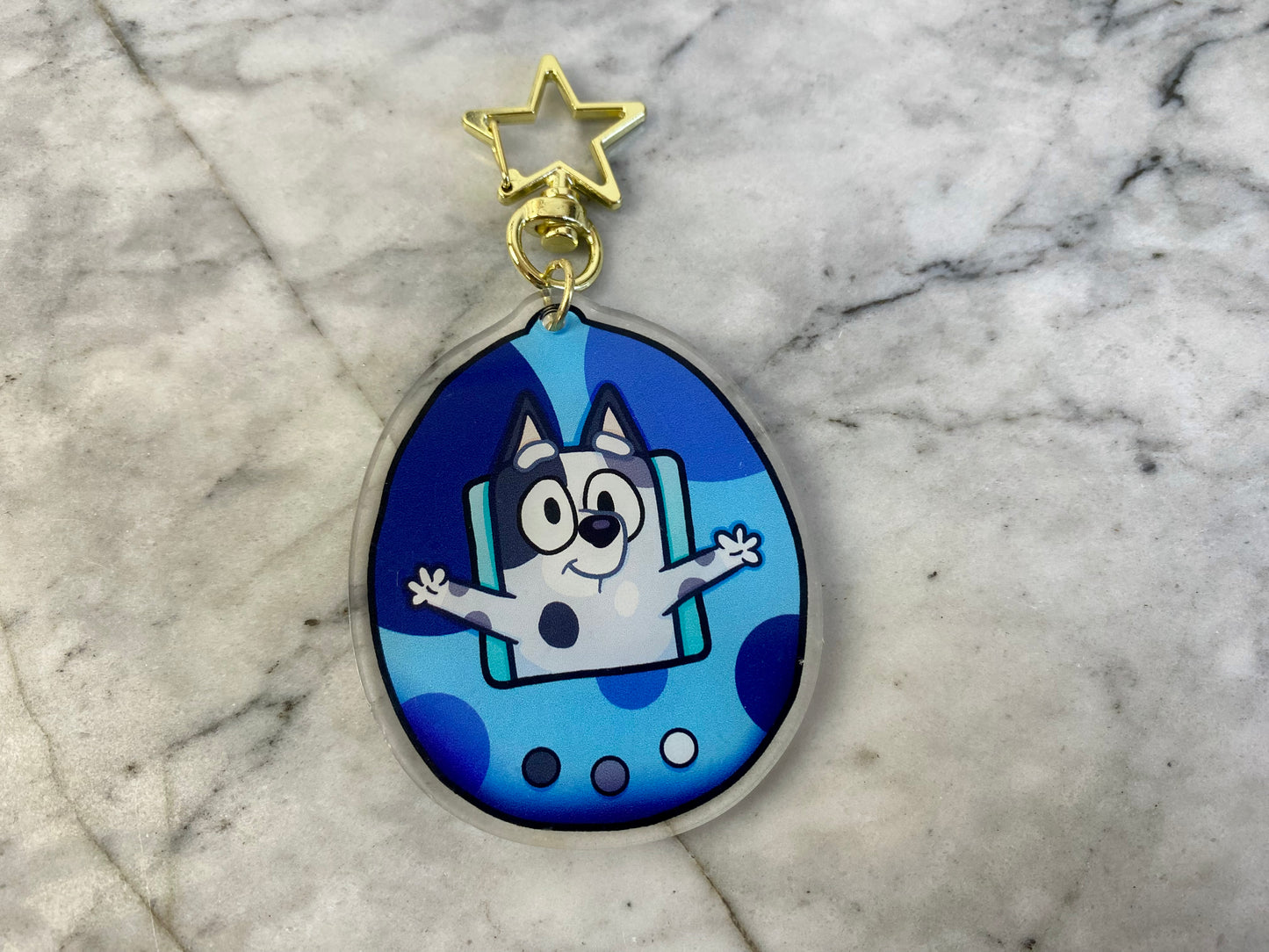 Muffin and Socks Double-Sided Tamagotchi Acrylic Charm Keychain