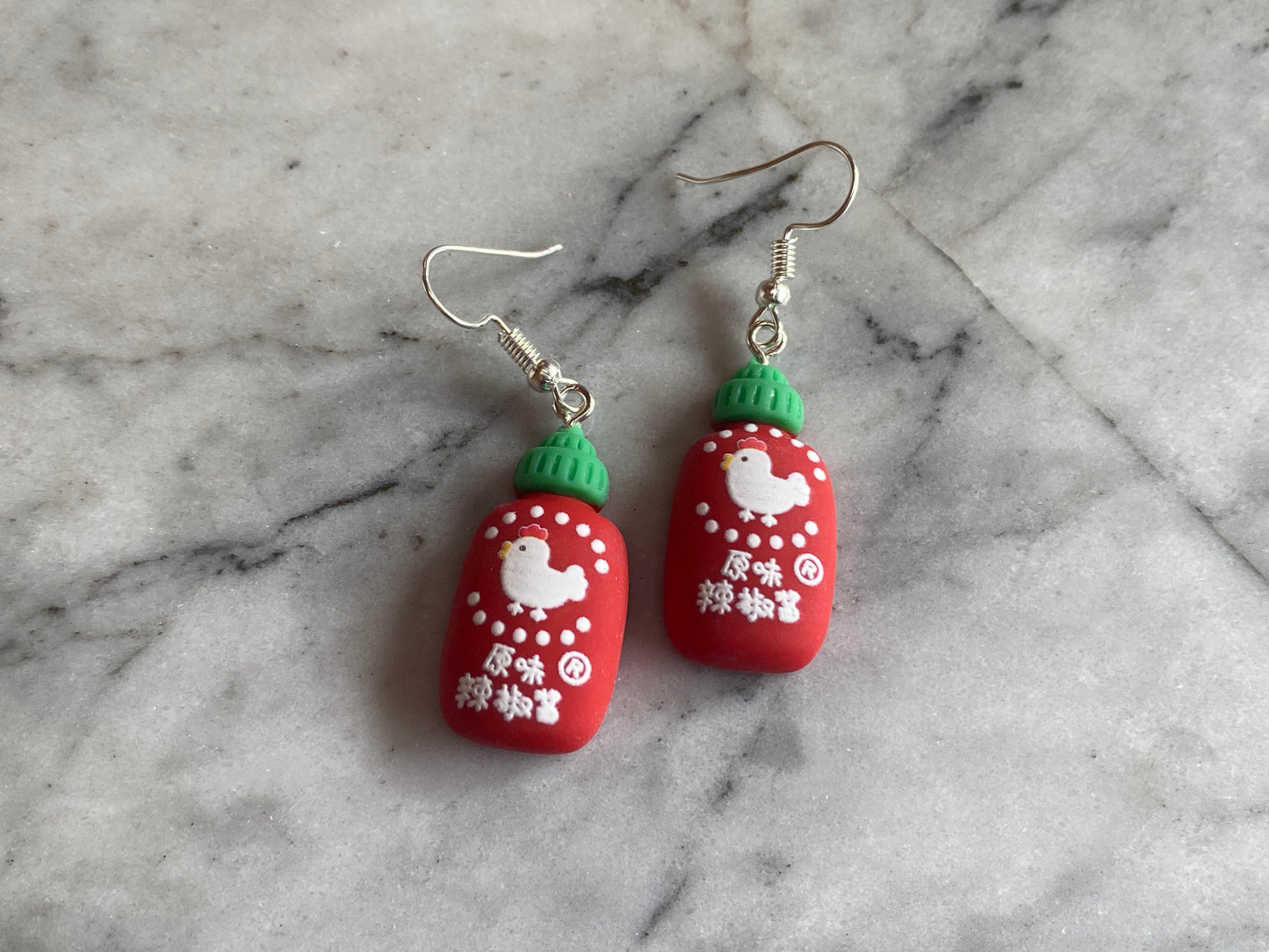 Sriracha Hot Sauce Handmade Drop Earrings