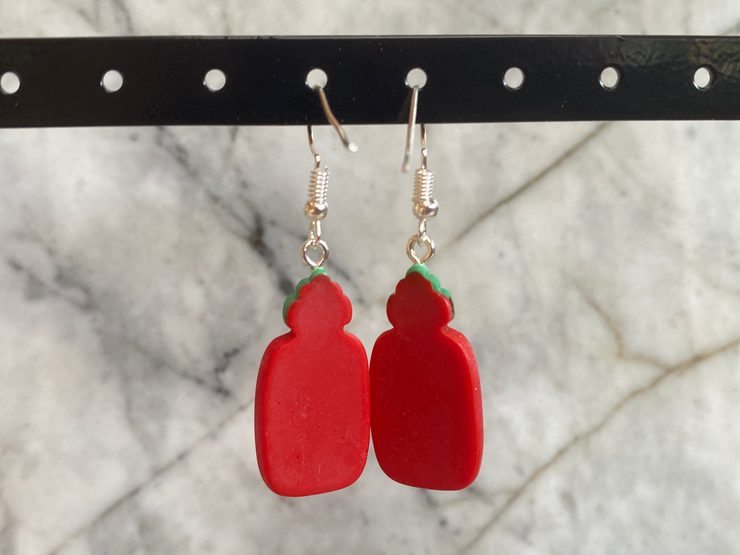 Sriracha Hot Sauce Handmade Drop Earrings