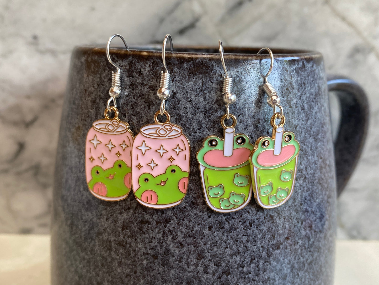 Frog Bubble Tea and Frog Soda Drop Earrings