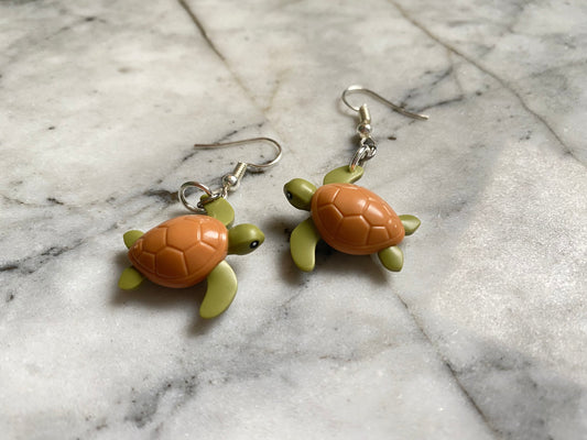 Turtle Earrings | Unique Drop Earrings | Silver Plated | Quirky Gifts | UK Seller | Unusual | Made with genuine Bricks | Funky