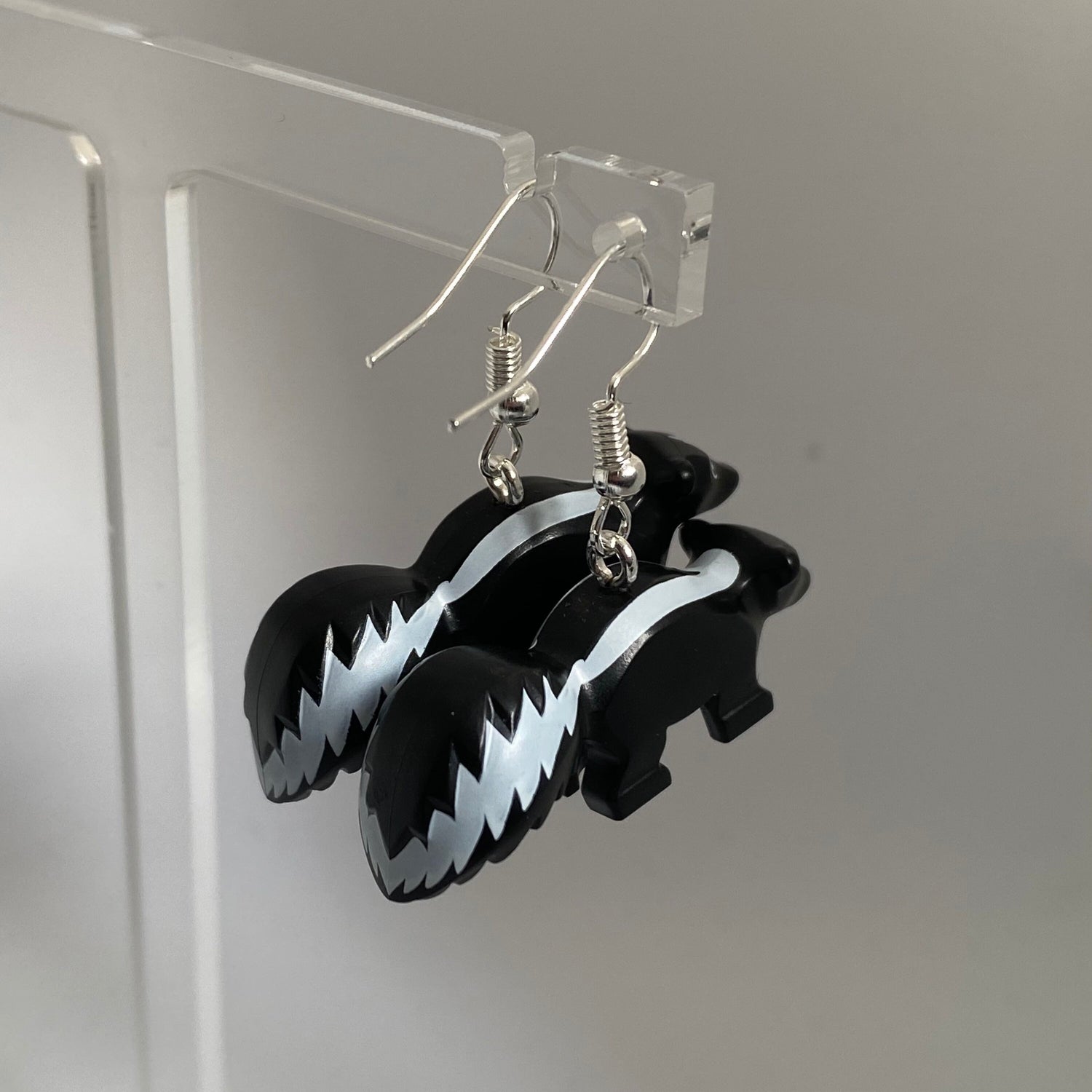 Skunk Drop Earrings | Animal | Handmade with Genuine Bricks | Silver Plated | Quirky Gifts | UK Seller | Unusual | Funky | Cute