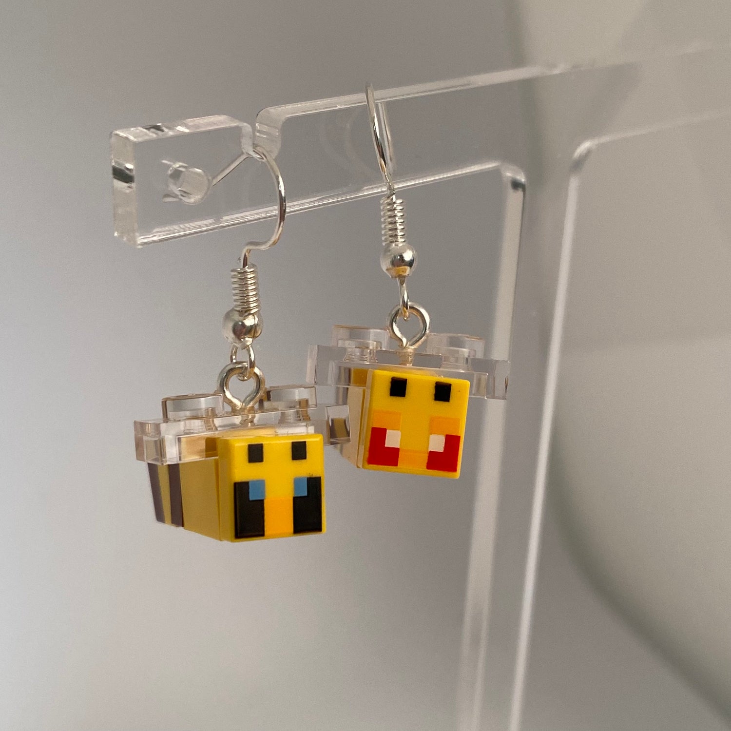 Bee Drop Earrings | Animal | Handmade with Genuine Bricks | Silver Plated | Quirky Gifts | UK Seller | Unusual | Funky | Cute | Gamer