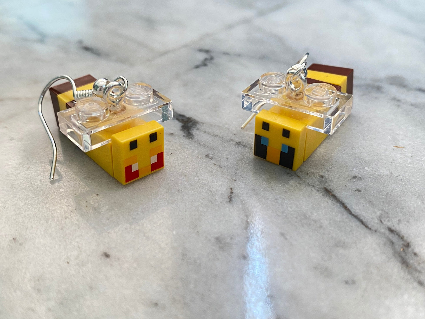 Bee Drop Earrings | Animal | Handmade with Genuine Bricks | Silver Plated | Quirky Gifts | UK Seller | Unusual | Funky | Cute | Gamer