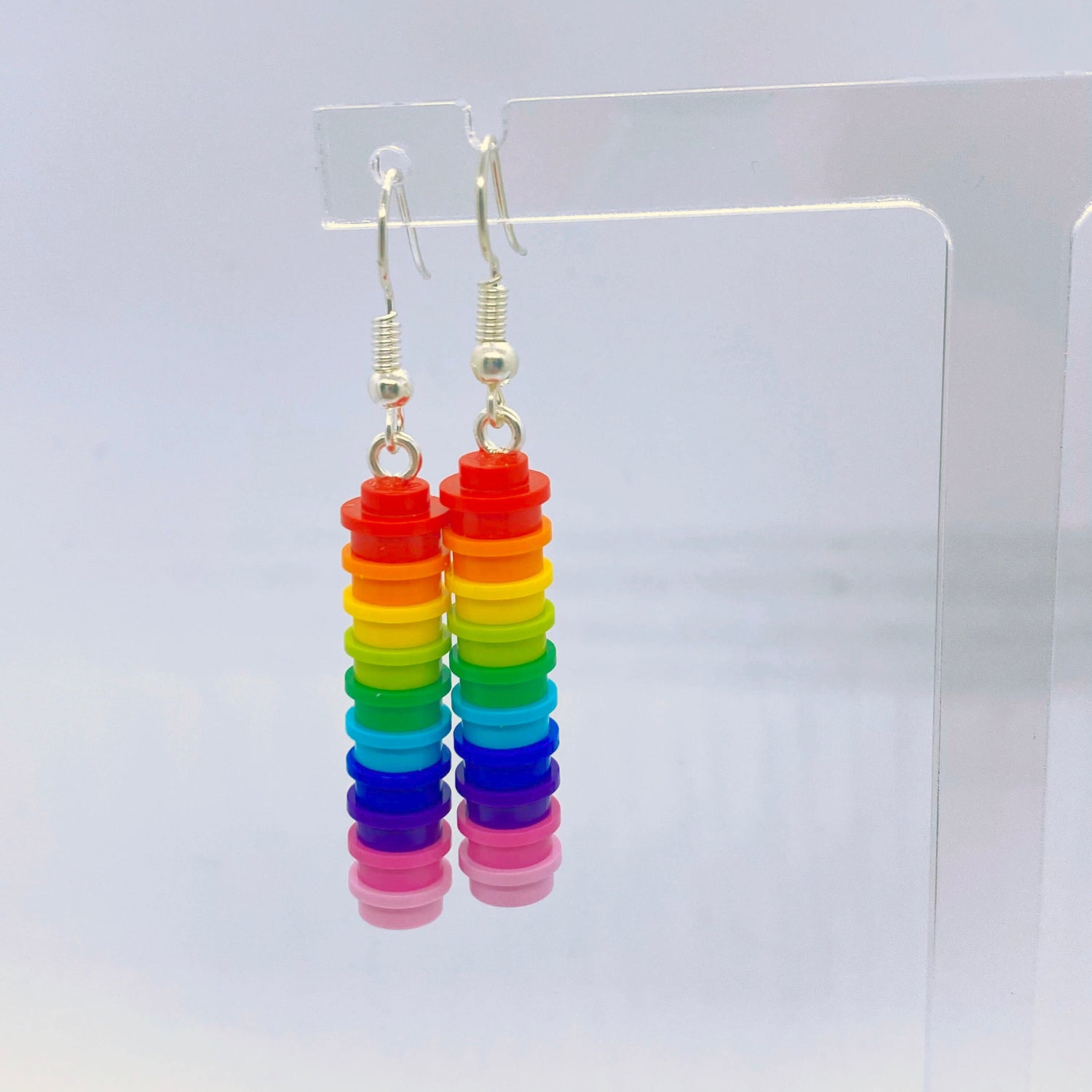 Long Rainbow Drop Earrings | Made with genuine bricks | Silver Plated | Quirky Gifts | UK Seller