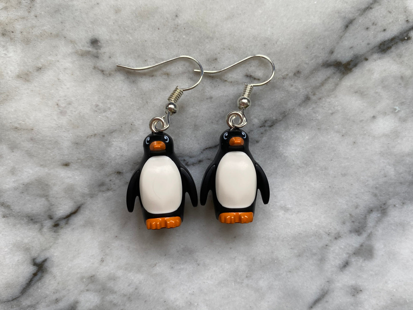 Penguin Drop Earrings | Winter | Christmas | Cute Animal | Handmade with Genuine Bricks | Silver Plated | Quirky Gifts | UK | Unusual