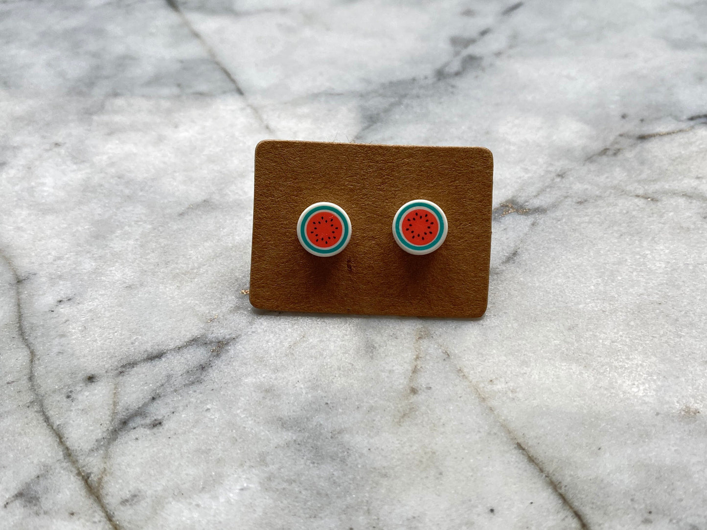 Fruit Brick Stud Earrings | Watermelon or Strawberry | Up-cycled | Made from Genuine Bricks | Surgical Steel | Quirky Gifts