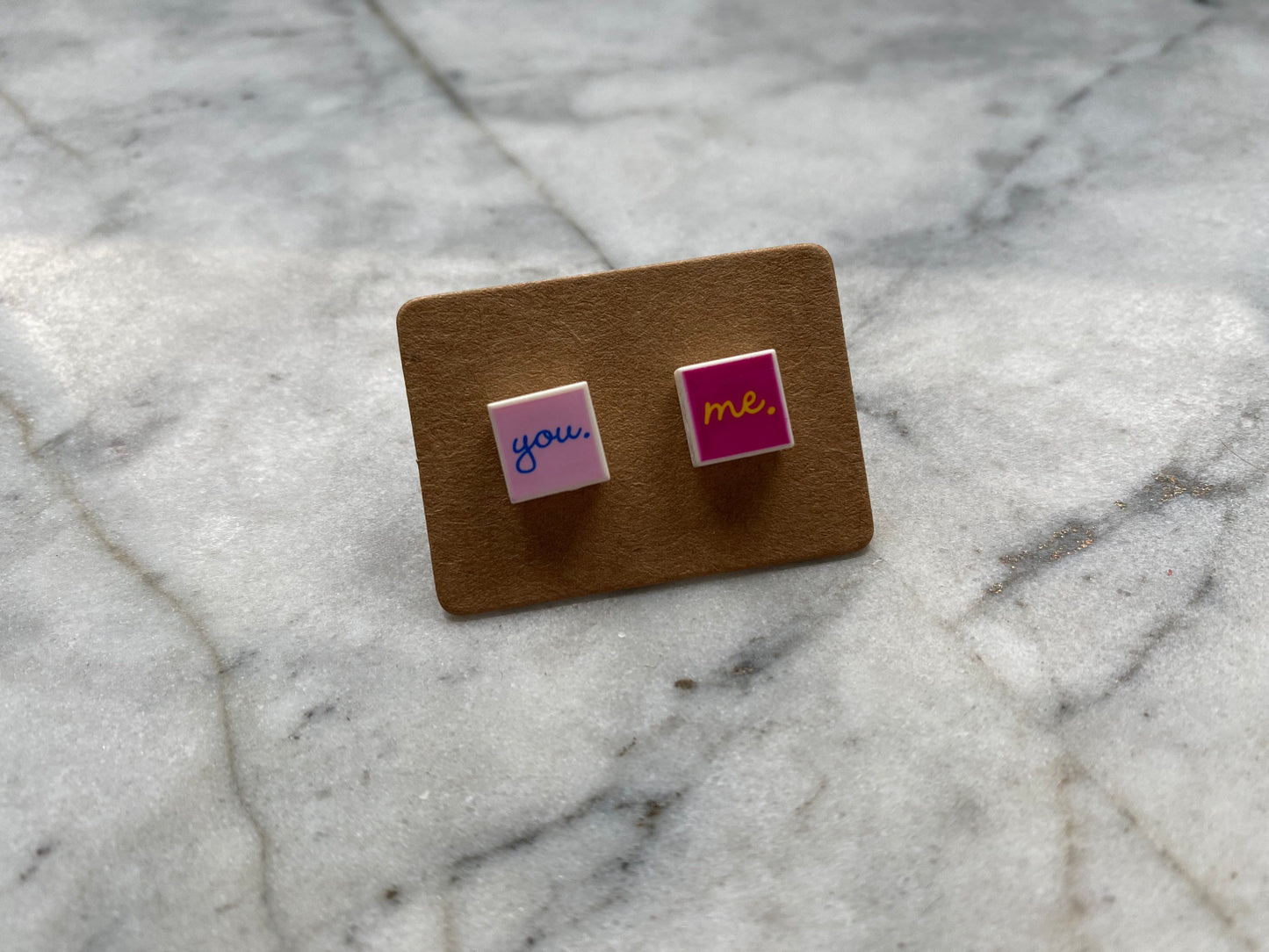 You and Me Square Brick Stud Earrings | Up-cycled | Made from Genuine Bricks | Surgical Steel | Quirky Gifts | UK Seller