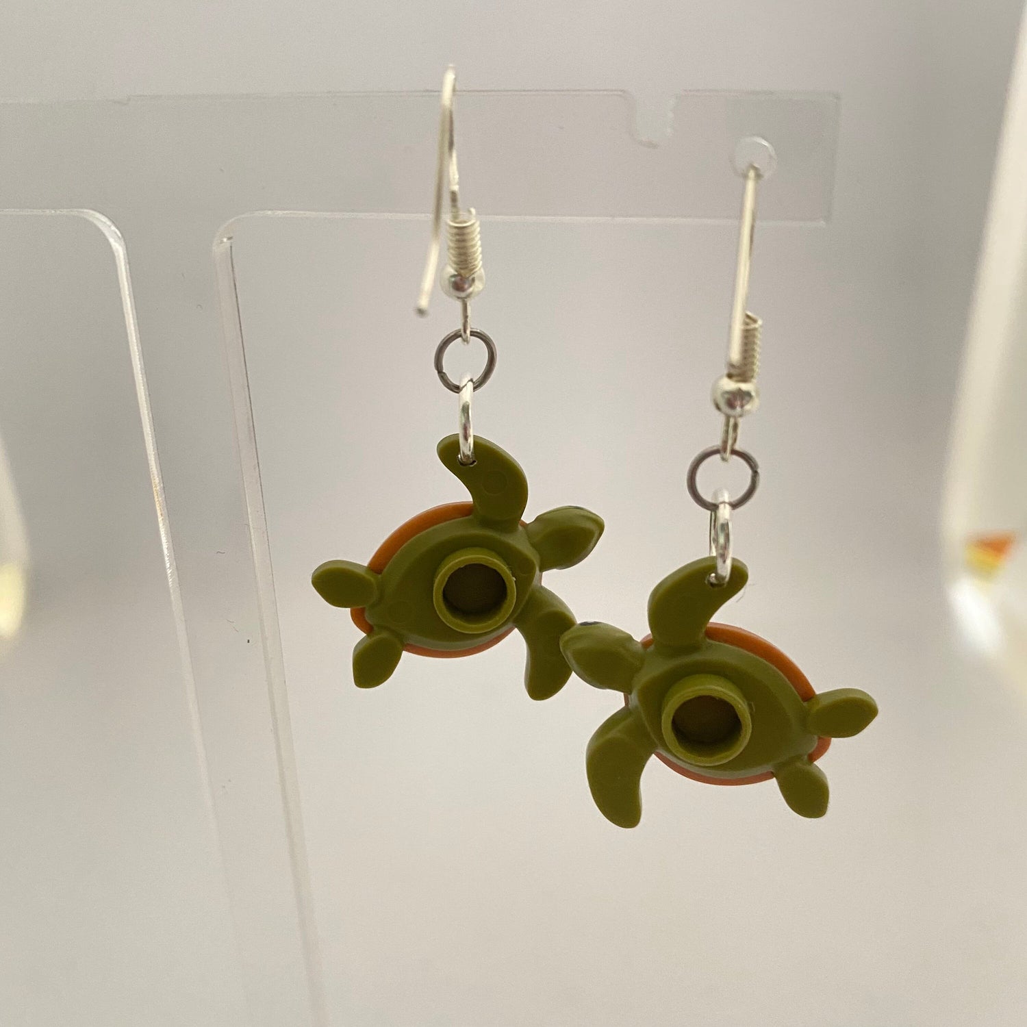 Turtle Earrings | Unique Drop Earrings | Silver Plated | Quirky Gifts | UK Seller | Unusual | Made with genuine Bricks | Funky