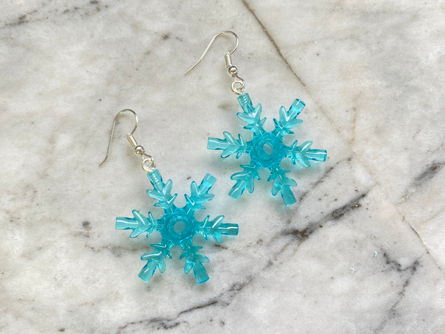 Snowflake Drop Earrings | Winter | Christmas | Snow | Handmade with Genuine Bricks | Silver Plated | Quirky Gifts | UK | Unusual