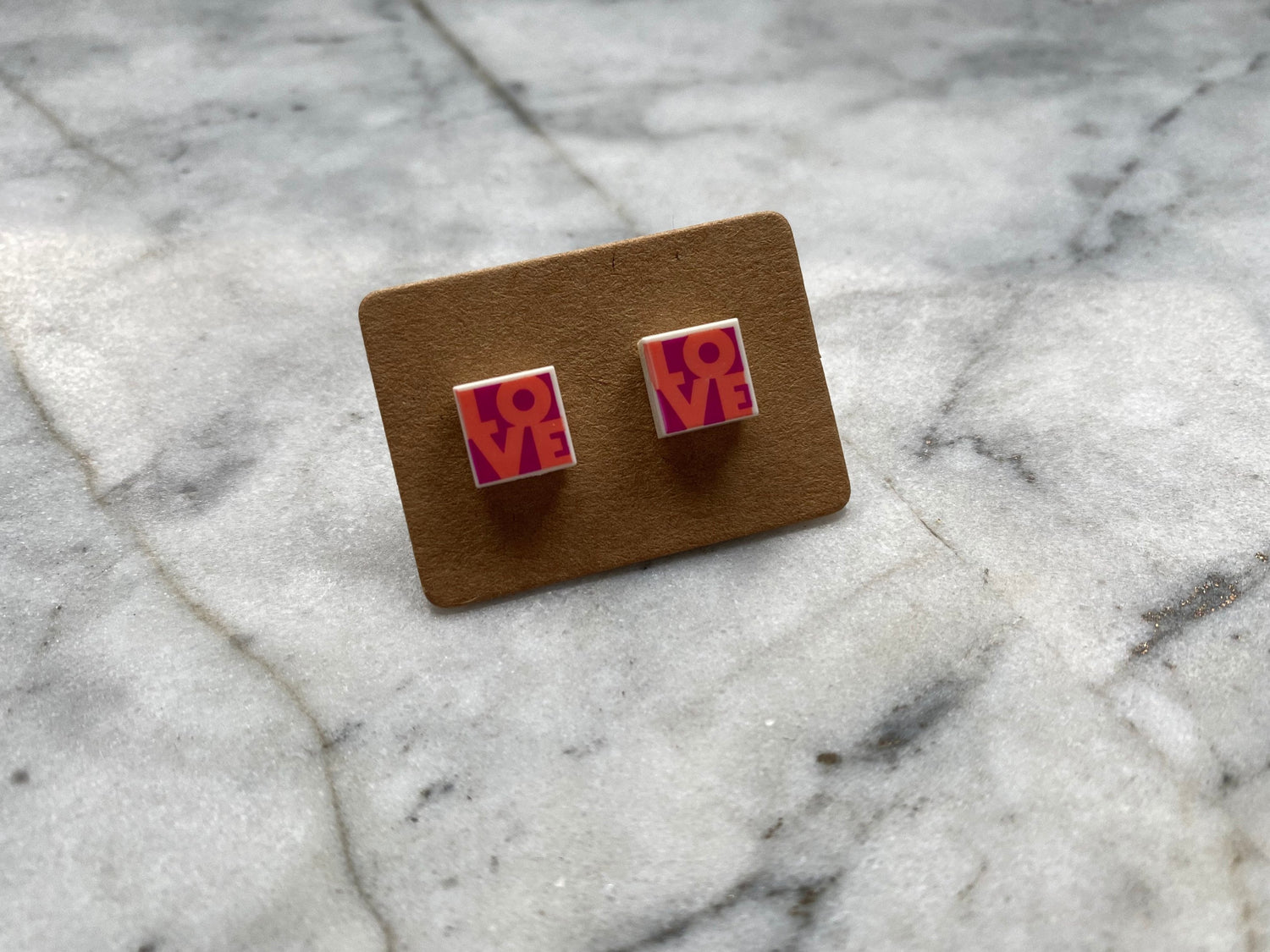 LOVE Square Brick Stud Earrings | Up-cycled | Made from Genuine Bricks | Surgical Steel | Quirky Gifts | UK Seller