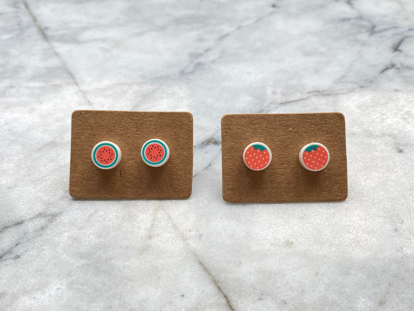 Fruit Brick Stud Earrings | Watermelon or Strawberry | Up-cycled | Made from Genuine Bricks | Surgical Steel | Quirky Gifts