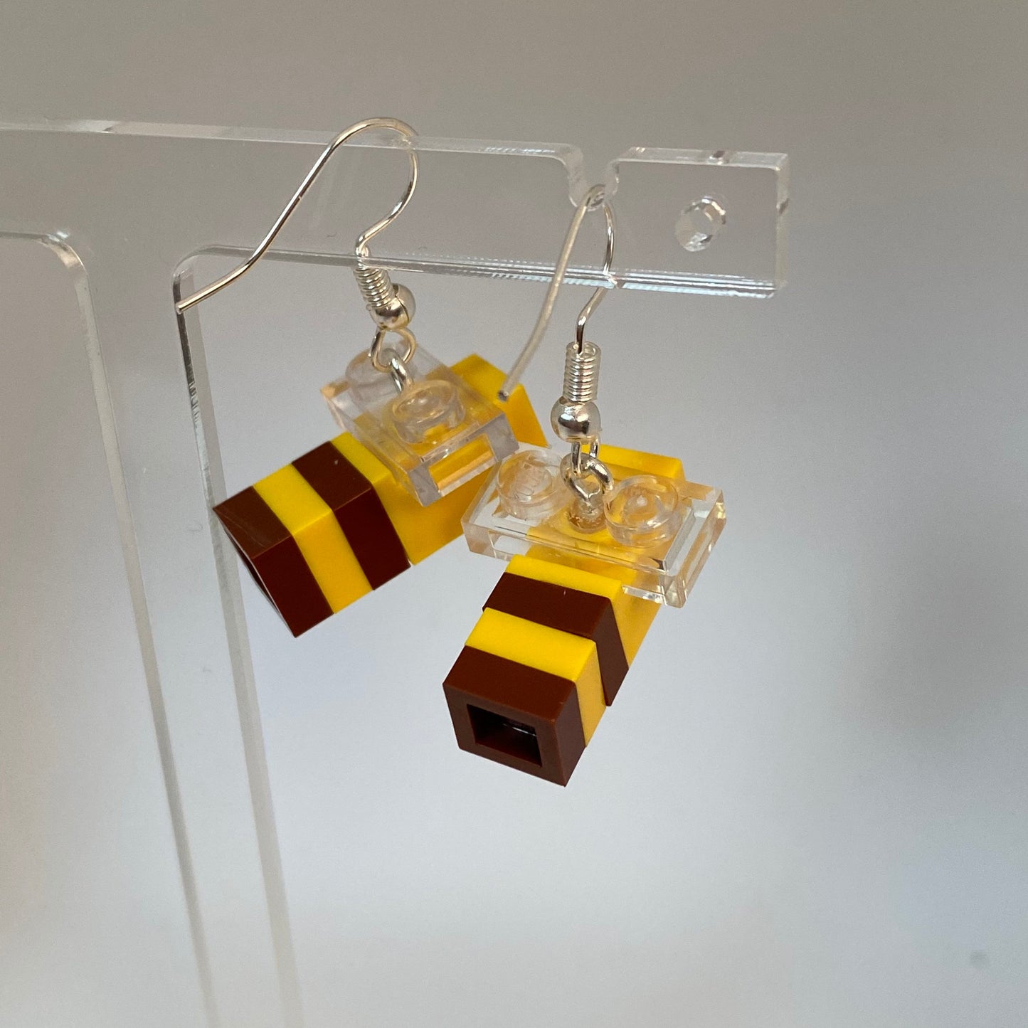 Bee Drop Earrings | Animal | Handmade with Genuine Bricks | Silver Plated | Quirky Gifts | UK Seller | Unusual | Funky | Cute | Gamer