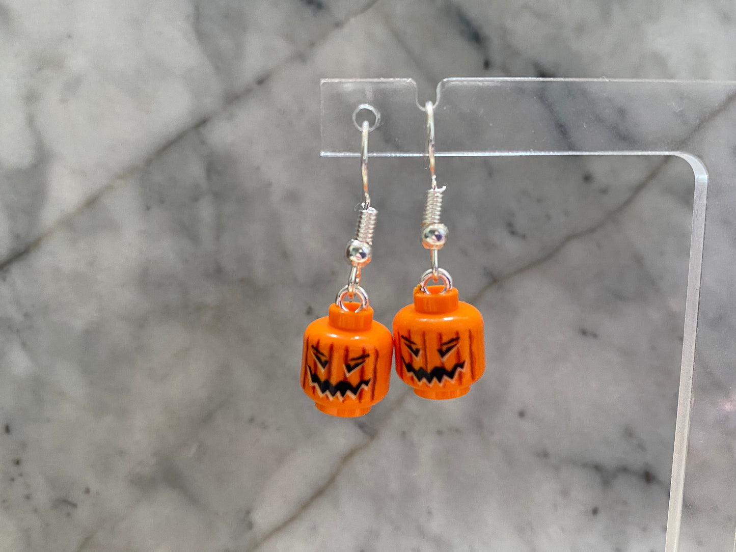 Handmade Pumpkin Head Jack-O-Lantern Drop Earrings