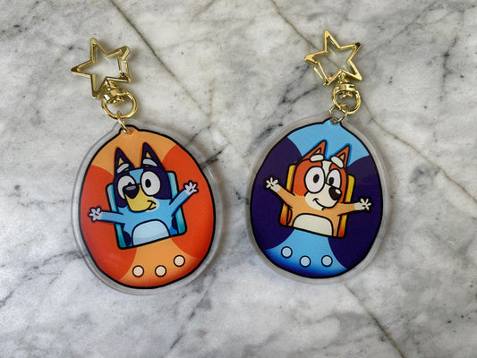 Blue Heeler Double-Sided Tamagotchi Acrylic Charm Keychain