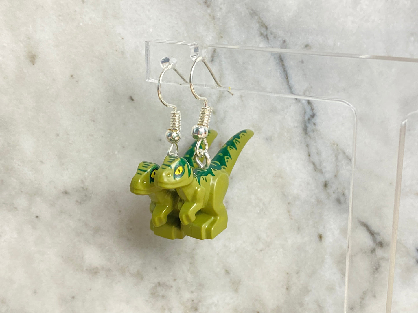 Handmade Brick Dinosaur Drop Earrings